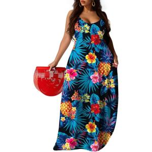 imageUOUA Hawaiian Dresses Women Plus Size Luau Party Sundress Summer Maxi Tropical Boho Beach DressPurpleblack