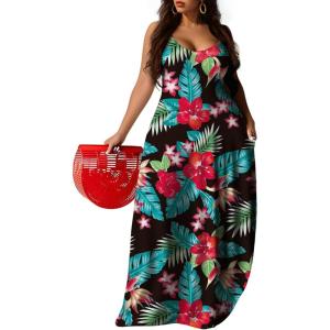 imageUOUA Hawaiian Dresses Women Plus Size Luau Party Sundress Summer Maxi Tropical Boho Beach DressRedgreen