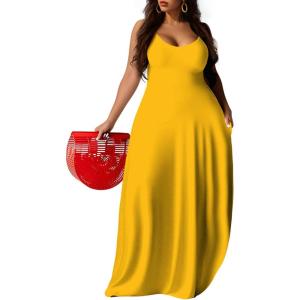 imageUOUA Hawaiian Dresses Women Plus Size Luau Party Sundress Summer Maxi Tropical Boho Beach DressYellow