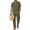 imageUOUA Mens 2 Piece Casual Outfit Beach Button Down Shirt Summer Loose Pant SetsArmy Green