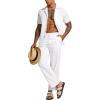 imageUOUA Mens 2 Piece Set Summer Casual Outfit Beach Button Down Short Sleeve Shirt Long Pant Vacation TracksuitWhite