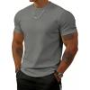 imageUOUA Mens Short Sleeves Sweatshirt Ribbed Texture Crew Neck Tee TopsGrey
