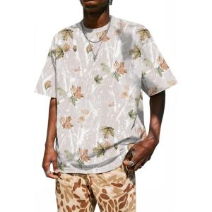 imageMens Camo Shirt Graphic Tees Vintage TShirts Oversized Maple Leaf Print Casual Crewneck Top StreetwearBeige Branches