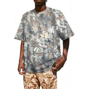 imageMens Camo Shirt Graphic Tees Vintage TShirts Oversized Maple Leaf Print Casual Crewneck Top StreetwearBrown Leaves