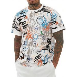 imageMens Camo Shirt Graphic Tees Vintage TShirts Oversized Maple Leaf Print Casual Crewneck Top StreetwearDoodle White