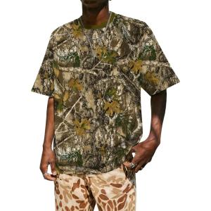 imageMens Camo Shirt Graphic Tees Vintage TShirts Oversized Maple Leaf Print Casual Crewneck Top StreetwearGreen Leaves