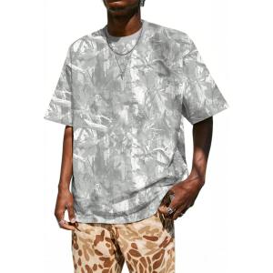 imageMens Camo Shirt Graphic Tees Vintage TShirts Oversized Maple Leaf Print Casual Crewneck Top StreetwearGrey Leaves
