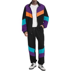imageUOUA 80s Outfit Men 90s Tracksuit Costumes Halloween 70s Windbreaker Jacket Track Suit 2 Piece Hip Hop SetBlack Purple