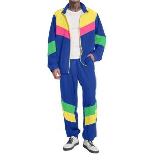 imageUOUA 80s Outfit Men 90s Tracksuit Costumes Halloween 70s Windbreaker Jacket Track Suit 2 Piece Hip Hop SetRoyal Blue