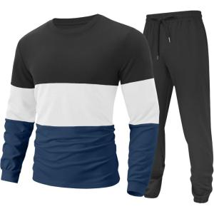 imageUOUA Mens 2 Piece Sweatsuits Outfits Color Block Loungewear ampamp Joggers Sweatpants Casual Track Suits SetDarkgreyblockwhite