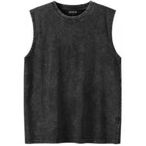 imageUOUA Mens Graphic Tank Tops Washed Sleeveless Tee Shirts Summer Vintage Cotton Streetwear S2XLBlack