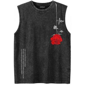 imageUOUA Mens Graphic Tank Tops Washed Sleeveless Tee Shirts Summer Vintage Cotton Streetwear S2XLRoseblack