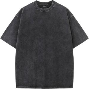 imageUOUA Mens Graphic Tees Vintage Oversized TShirts Casual Acid Wash Cotton Streetwear S2XLBlack