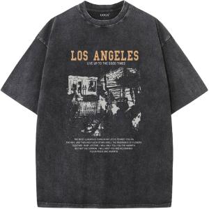 imageUOUA Mens Graphic Tees Vintage Oversized TShirts Casual Acid Wash Cotton Streetwear S2XLIllustrationblack