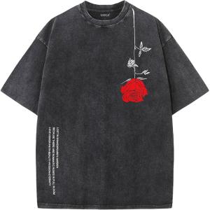 imageUOUA Mens Graphic Tees Vintage Oversized TShirts Casual Acid Wash Cotton Streetwear S2XLRoseblack