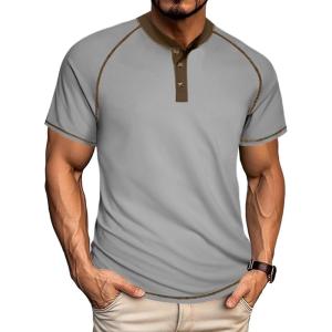 imageUOUA Mens Short Sleeve Henley Shirts Casual Comfortable Cotton TShirt Raglan Sleeve Summer Vintage Button Tops01 Dark Grey