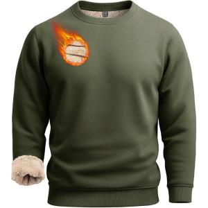 imageBoladeci Mens Full Sherpa Lined Crewneck Sweatshirts Heavyweight Fleece Pullover Thick Thermal Long Sleeve CottonArmy Green