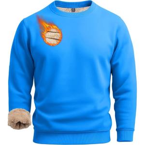 imageBoladeci Mens Full Sherpa Lined Crewneck Sweatshirts Heavyweight Fleece Pullover Thick Thermal Long Sleeve CottonAzure