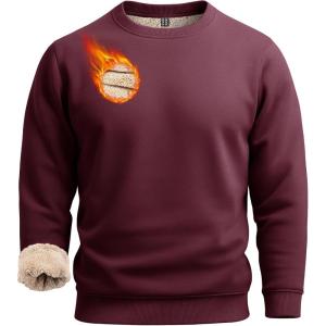 imageBoladeci Mens Full Sherpa Lined Crewneck Sweatshirts Heavyweight Fleece Pullover Thick Thermal Long Sleeve CottonBurgundy