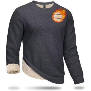 imageBoladeci Mens Full Sherpa Lined Crewneck Sweatshirts Heavyweight Fleece Pullover Thick Thermal Long Sleeve CottonDark Gray
