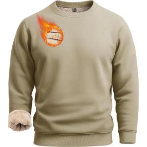 imageBoladeci Mens Full Sherpa Lined Crewneck Sweatshirts Heavyweight Fleece Pullover Thick Thermal Long Sleeve CottonKhaki