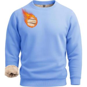 imageBoladeci Mens Full Sherpa Lined Crewneck Sweatshirts Heavyweight Fleece Pullover Thick Thermal Long Sleeve CottonLight Blue