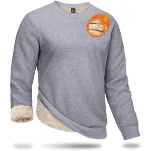 imageBoladeci Mens Full Sherpa Lined Crewneck Sweatshirts Heavyweight Fleece Pullover Thick Thermal Long Sleeve CottonLight Gray