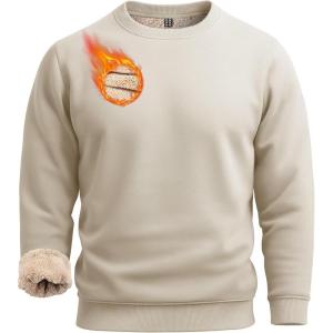 imageBoladeci Mens Full Sherpa Lined Crewneck Sweatshirts Heavyweight Fleece Pullover Thick Thermal Long Sleeve CottonLight Khaki