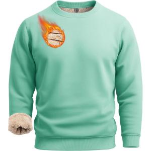 imageBoladeci Mens Full Sherpa Lined Crewneck Sweatshirts Heavyweight Fleece Pullover Thick Thermal Long Sleeve CottonMint Green