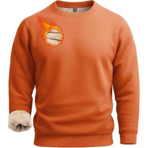 imageBoladeci Mens Full Sherpa Lined Crewneck Sweatshirts Heavyweight Fleece Pullover Thick Thermal Long Sleeve CottonOrange