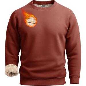 imageBoladeci Mens Full Sherpa Lined Crewneck Sweatshirts Heavyweight Fleece Pullover Thick Thermal Long Sleeve CottonOrange Red