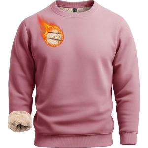 imageBoladeci Mens Full Sherpa Lined Crewneck Sweatshirts Heavyweight Fleece Pullover Thick Thermal Long Sleeve CottonPink