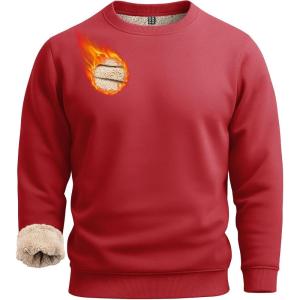 imageBoladeci Mens Full Sherpa Lined Crewneck Sweatshirts Heavyweight Fleece Pullover Thick Thermal Long Sleeve CottonTomato Red