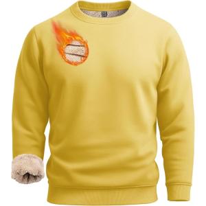 imageBoladeci Mens Full Sherpa Lined Crewneck Sweatshirts Heavyweight Fleece Pullover Thick Thermal Long Sleeve CottonYellow