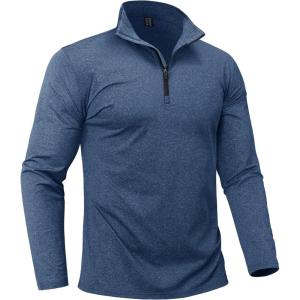 imageBoladeci Mens Quarter Zip Pullover Premium Fleece Lined Heather Long Sleeve Golf Shirts Midweight 14 Half Zip SweatshirtsBlue Grey