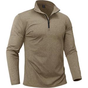 imageBoladeci Mens Quarter Zip Pullover Premium Fleece Lined Heather Long Sleeve Golf Shirts Midweight 14 Half Zip SweatshirtsKhaki