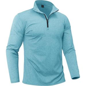imageBoladeci Mens Quarter Zip Pullover Premium Fleece Lined Heather Long Sleeve Golf Shirts Midweight 14 Half Zip SweatshirtsLake Blue