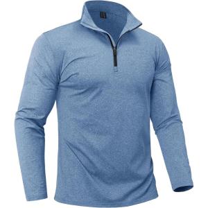 imageBoladeci Mens Quarter Zip Pullover Premium Fleece Lined Heather Long Sleeve Golf Shirts Midweight 14 Half Zip SweatshirtsLight Blue