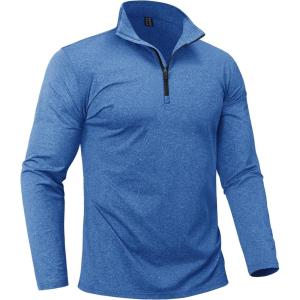 imageBoladeci Mens Quarter Zip Pullover Premium Fleece Lined Heather Long Sleeve Golf Shirts Midweight 14 Half Zip SweatshirtsSky Blue