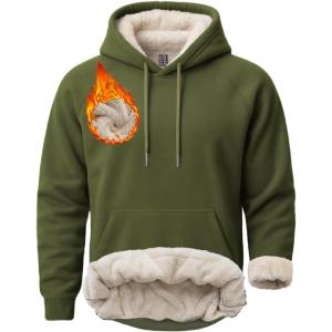 imageBoladeci Mens Sherpa Hoodie Pullover Heavyweight Thermal Fleece Lined Hooded Sweatshirt for Cold Weather WarmArmy Green