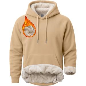 imageBoladeci Mens Sherpa Hoodie Pullover Heavyweight Thermal Fleece Lined Hooded Sweatshirt for Cold Weather WarmKhaki