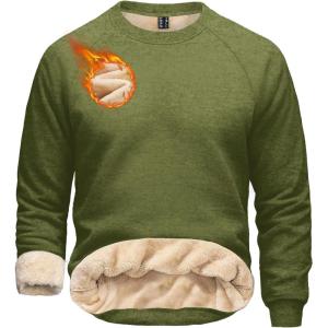 imageBoladeci Mens Sherpa Lined Crewneck Sweatshirt Heavyweight Fleece Pullover Thick Cotton Winter Warm ShirtsArmy Green