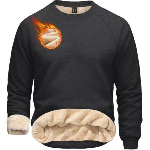 imageBoladeci Mens Sherpa Lined Crewneck Sweatshirt Heavyweight Fleece Pullover Thick Cotton Winter Warm ShirtsBlack