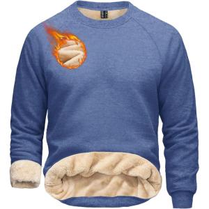 imageBoladeci Mens Sherpa Lined Crewneck Sweatshirt Heavyweight Fleece Pullover Thick Cotton Winter Warm ShirtsHeather Blue