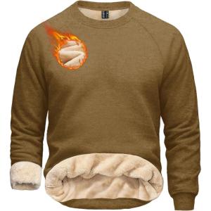 imageBoladeci Mens Sherpa Lined Crewneck Sweatshirt Heavyweight Fleece Pullover Thick Cotton Winter Warm ShirtsKhaki