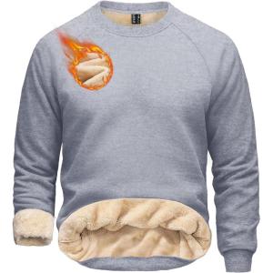 imageBoladeci Mens Sherpa Lined Crewneck Sweatshirt Heavyweight Fleece Pullover Thick Cotton Winter Warm ShirtsLight Gray
