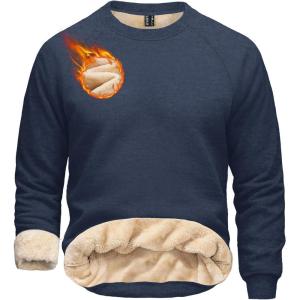imageBoladeci Mens Sherpa Lined Crewneck Sweatshirt Heavyweight Fleece Pullover Thick Cotton Winter Warm ShirtsNavy Blue