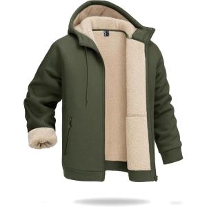 imageBoladeci Mens Sherpa Lined Hoodie Jacket Winter Warm Heavy Weight Zip Up Hooded Sweatshirt Thick Fleece CoatsArmy Green