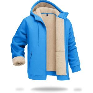 imageBoladeci Mens Sherpa Lined Hoodie Jacket Winter Warm Heavy Weight Zip Up Hooded Sweatshirt Thick Fleece CoatsBlue