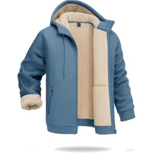 imageBoladeci Mens Sherpa Lined Hoodie Jacket Winter Warm Heavy Weight Zip Up Hooded Sweatshirt Thick Fleece CoatsLight Blue